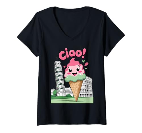 Damen Ciao! Niedliches italienisches Gelati-Kolosseum Rom Kinder Jungen oder Mädchen T-Shirt mit V-Ausschnitt Damen Ciao! Niedliches italienisches Gelati-Kolosseum Rom Kinder Jungen oder Mädchen T-Shirt mit V-Ausschnitt von Kids Italy Souvenir Leaning Tower Pisa Ice Cream