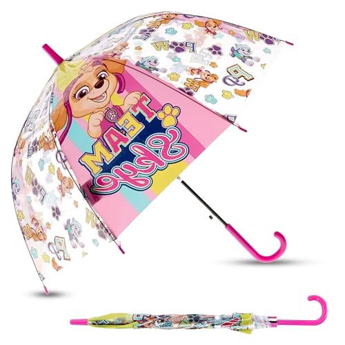 Kinder-Regenschirm, transparenter Stockschirm, Regenschirm für Jungen und Mädchen, POE Brolly für Unisex 3+Y, mit bemaltem Disney-Charakter, Paw Patrol, Rosa (Kuppel), Paw Patrol Pink (Dome), Small von Kids Licensing