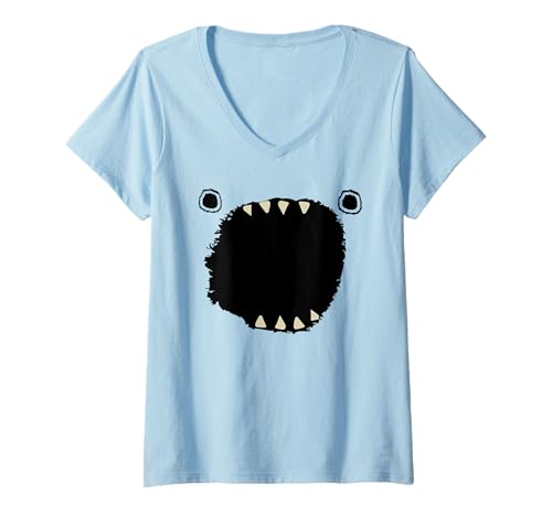 Damen Lustige, gruselige Creepy Creature Eyes Cute Little Monster Hunter T-Shirt mit V-Ausschnitt Damen Lustige, gruselige Creepy Creature Eyes Cute Little Monster Hunter T-Shirt mit V-Ausschnitt von Kids Monster Face Teeth Halloween