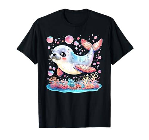 Niedlicher Seehund Welpe Kawaii Ozean Unterwasser Meerestiere Kinder T-Shirt von Kids Pets And Animals