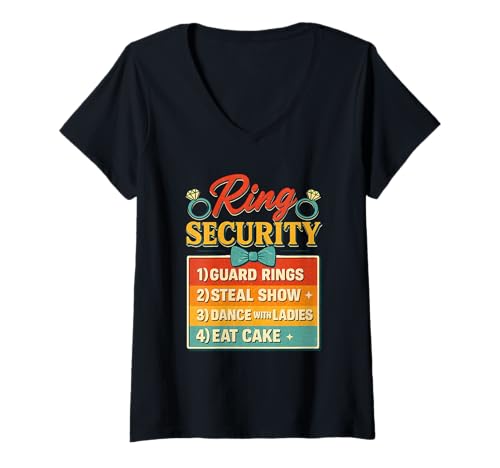 Damen Kinder Ring-Sicherheitsträger für Jungen, Hochzeit, Party, Ehe T-Shirt mit V-Ausschnitt Damen Kinder Ring-Sicherheitsträger für Jungen, Hochzeit, Party, Ehe T-Shirt mit V-Ausschnitt von Kids Ring-Security Ring-Bearer Boys Wedding