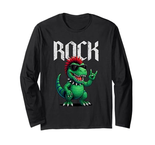 Punk Rock Musik Geschenke Punk Dinosaurier Rock Band Männer Frauen Kinder Langarmshirt Punk Rock Musik Geschenke Punk Dinosaurier Rock Band Männer Frauen Kinder Langarmshirt von Kids Rock and Wear Music Lover Gifts