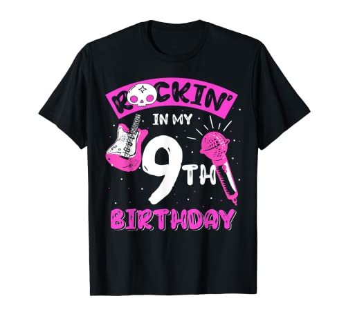 Mädchen Rockstar Geburtstag Rockstar Gitarre 9. Geburtstag T-Shirt von Kids Rockstar Birthday Party Supplies