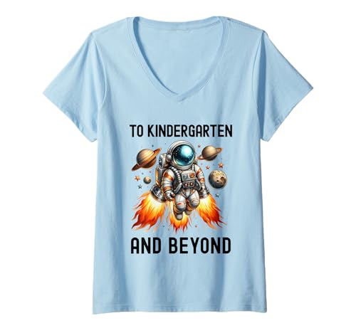 Damen In den Kindergarten und danach Astronaut Zurück zur Schule T-Shirt mit V-Ausschnitt Damen In den Kindergarten und danach Astronaut Zurück zur Schule T-Shirt mit V-Ausschnitt von Kids School Back to Kindergarten and Beyond Tee