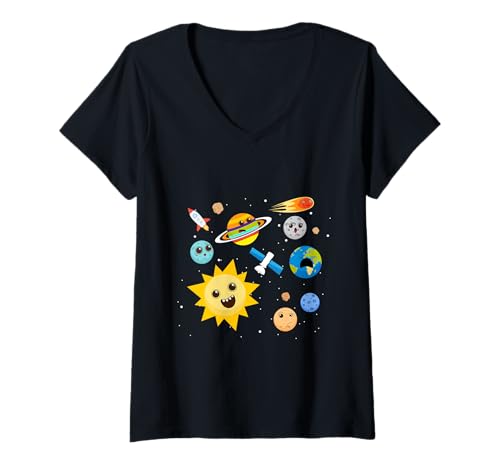 Damen Kinder Sonnensystem – Sonne & Planeten Weltraum Astronomie Geschenk T-Shirt mit V-Ausschnitt Damen Kinder Sonnensystem – Sonne & Planeten Weltraum Astronomie Geschenk T-Shirt mit V-Ausschnitt von Kids Solar System Designs
