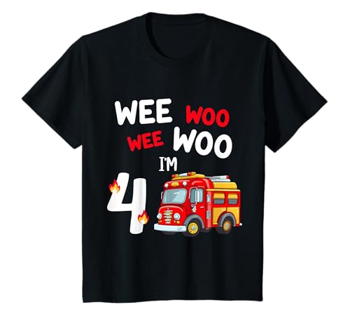 Kinder Wee Woo I'm 4 Years Old Red Fire Truck für Jungen zum 4. Geburtstag T-Shirt Kinder Wee Woo I'm 4 Years Old Red Fire Truck für Jungen zum 4. Geburtstag T-Shirt von Kids Toys It's My Birthday Co.