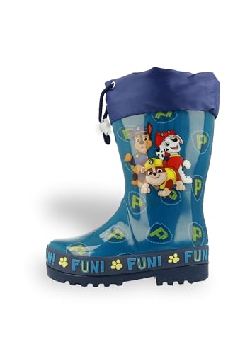 Kids2Go PawPatrol Regenstiefel mit Chase, Marshall & Rubble Print in Blau mit verstellbarem Kordelzug in den Größen 23 von Kids2Go