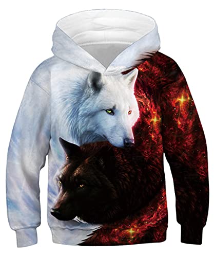 kids4ever Unisex 3D Wolf Hoodies Kinder Realistische Druck Kapuzenpullover Herbst Winter Pullover Pulli Sweatshirts Hoody für Jungen Mädchen Teen Alter 12-13 von kids4ever