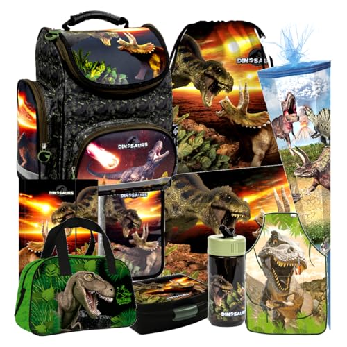 Dinosaurier Dino 9 Teile Set Schulranzen RANZEN Tasche TORNISTER SCHULTÜTE 85 cm Federmappe mit Sticker von Kids4shop von kids4shop