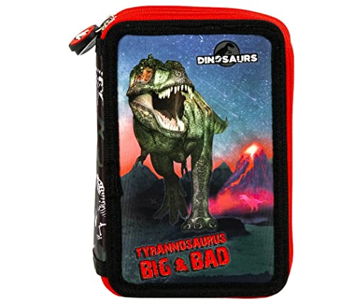 Dinosaurier Dino T-REX 3-Fach 43 Teile Dreistöckig FEDERTASCHE FEDERMAPPE Federmäppchen Etui mit Sticker-von-Kids4shop von kids4shop