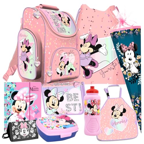 Disney Minnie Maus Mouse 9 Teile Schulranzen Ranzen Federmappe Tasche Tornister Schultüte 85 cm Set mit Sticker-von-Kids4shop von Kids4shop