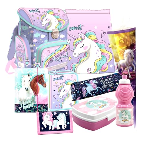 Einhorn Unicorn Pferd Pony Horse 9 Teile Set Schulranzen Schultasche Ranzen Tornister Federmappe Schultüte 85 cm mit Sticker-von-Kids4shop von kids4shop