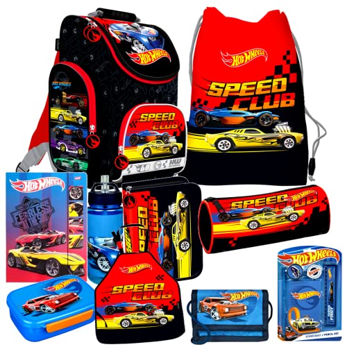 Hot Wheels Cars 10 Teile Set Schulranzen Ranzen Federmappe Tornister Malschürze mit Sticker-von-Kids4shop von Kids4shop