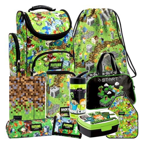 Minecraft Games Play Pixel 10 Teile Set Tornister Ranzen Schulranzen Tasche Federmappe mit Sticker-von-Kids4shop Schulrucksack von Kids4shop