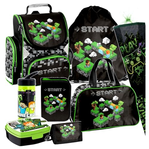 Minecraft Games Play Pixel 8 Teile Set Tornister Ranzen Schulranzen Tasche Federmappe Schultüte 85 cm mit Sticker-von-Kids4shop Schulrucksack von Kids4shop