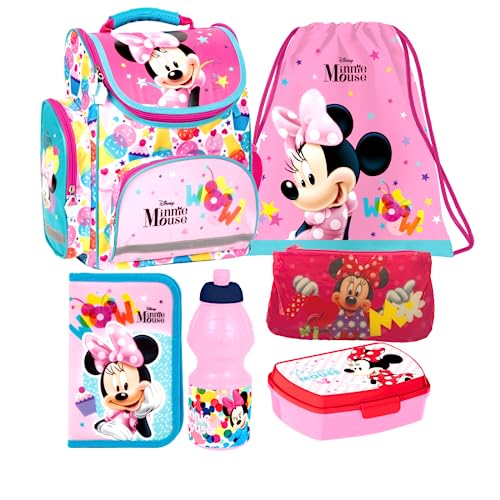 Minnie Maus Mouse 6 Teile Set Schulranzen RANZEN Federmappe Tornister mit Sticker-von-Kids4shop von Kids4shop