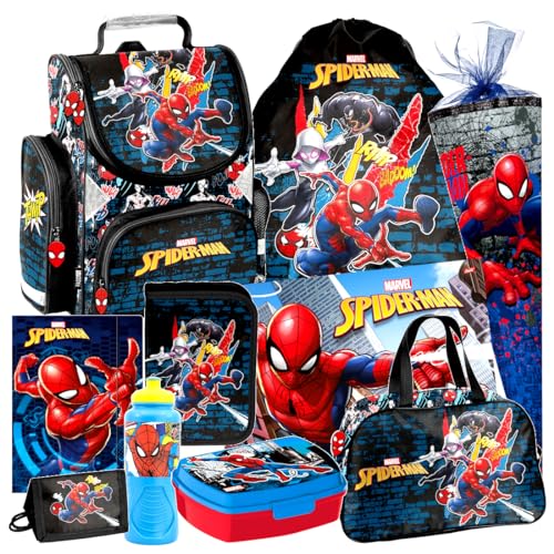 Spiderman 9 Teile Set Schulranzen Ranzen Federmappe Schultüte 85 cm Tornister mit Sticker-von-Kids4shop sw von Kids4shop