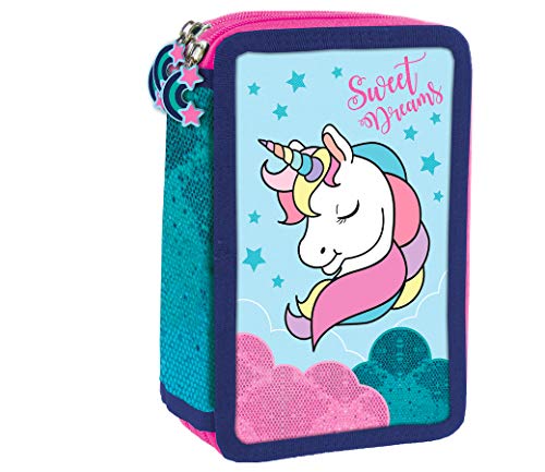 Unicorn Einhorn Pferd Pony Horses 44 x Teile 3-Stock Dreistöckige FEDERTASCHE FEDERMAPPE + Sticker von Kids4shop Federmäppchen gefüllt von Kids4shop