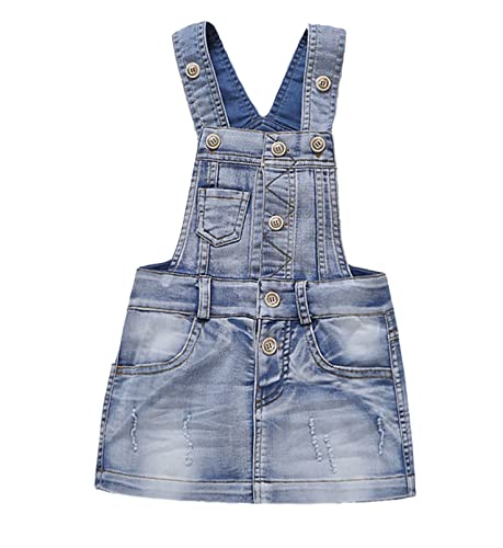 KIDSCOOL SPACE Mädchen-Denim-Latzkleid,Jeans-Pullover für kleine Mädchen,Hellblau,7-8 Jahre von KIDSCOOL SPACE