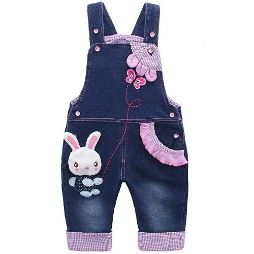 KIDSCOOL SPACE Baby-Jeans-Overall, Kleinkind-Denim süßes 3D-Häschen-Outfit, Blau, 6-12 Monate von KIDSCOOL SPACE