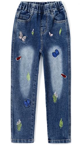 KIDSCOOL SPACE Kleine Mädchen Bestickte Grass Jeanshose,Blau,10-11 Jahre von KIDSCOOL SPACE