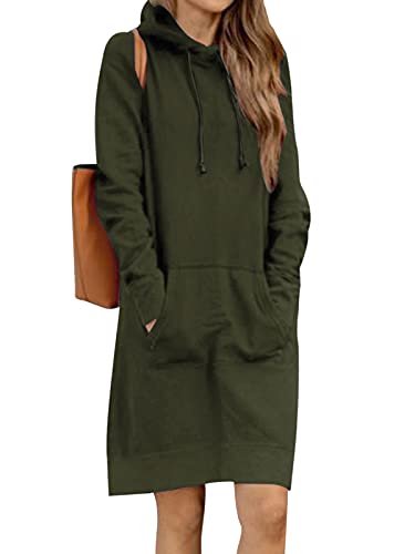 Kidsform Hoodie Damen Sweatshirt Kapuzenpullover Pulli Kleid Pullover Herbst Sweatjacke mit Tasche 3-Armeegrün S von Kidsform