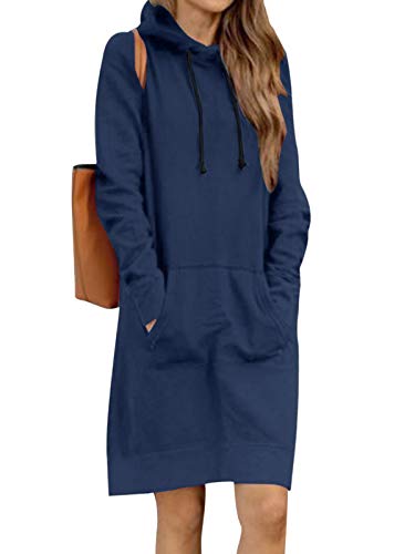 Kidsform Hoodie Damen Sweatshirt Kapuzenpullover Pulli Kleid Pullover Herbst Sweatjacke mit Tasche 3-Blau S von Kidsform