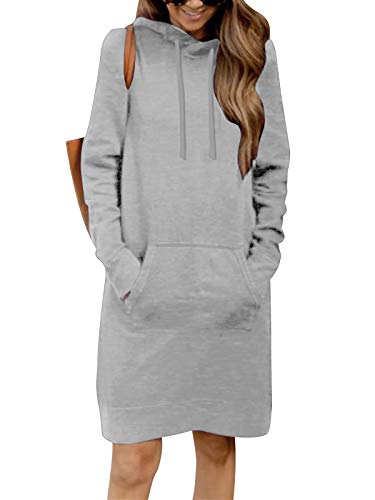 Kidsform Hoodie Damen Sweatshirt Kapuzenpullover Pulli Kleid Pullover Herbst Sweatjacke mit Tasche 3-Dunkelgrau L von Kidsform