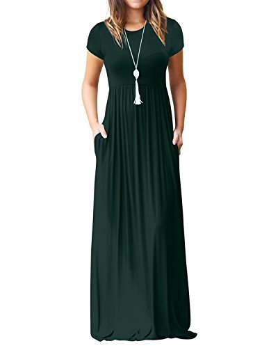 Kidsform Maxi Kleid Damen Casual Sommerkleid Kurzarm Lange Kleid Mit Tasche Lose Strandkleider HoheTaille A-Grün L von Kidsform