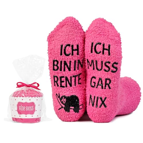 Kidsicher Ruhestand geschenk Socken mit Spruch für Frauen, Lustige Socken „Ich bin in Rente, ich muss gar nix“ Renteneintritt Geschenk Abschiedsgeschenk Kollegin in Cupcake-Box von Kidsicher