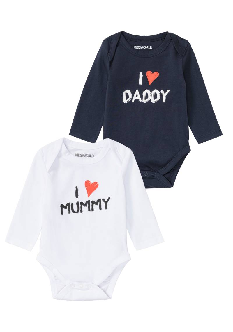 KIDSWORLD Langarmbody "2er Pack Baby-Body Sprüche, Mummy&Daddy" Packung, 2 Stk. tlg., aus Bio-Baumwolle von Kidsworld