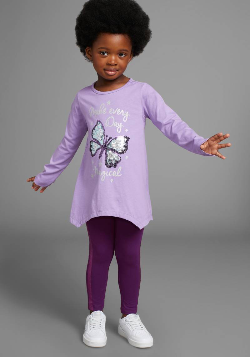 KIDSWORLD Langarmshirt & Leggings "2tlg. Set Shirt + Leggings mit Glitzerdetails" Set, 2, 2 Stk. tlg. niedlicher Schmetterling für kleine Mädchen von Kidsworld
