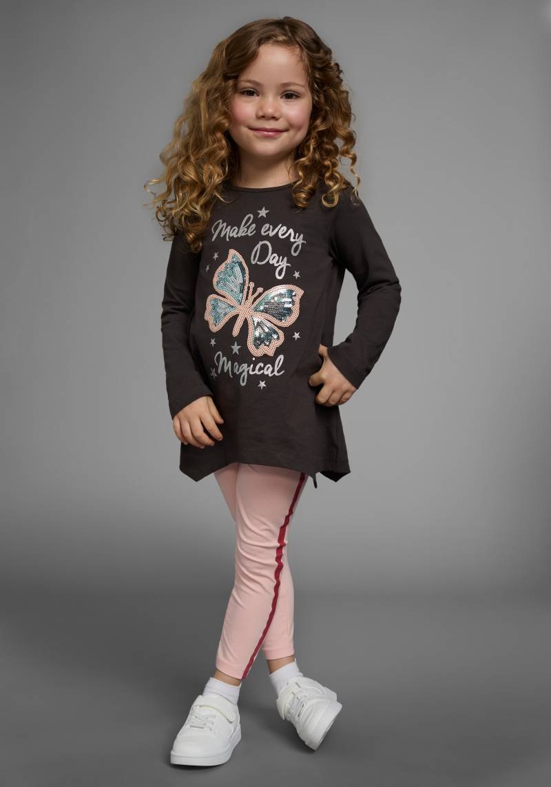 KIDSWORLD Langarmshirt & Leggings "2tlg. Set Shirt + Leggings mit Glitzerdetails", 2 Stk. niedlicher Schmetterling für kleine Mädchen von Kidsworld