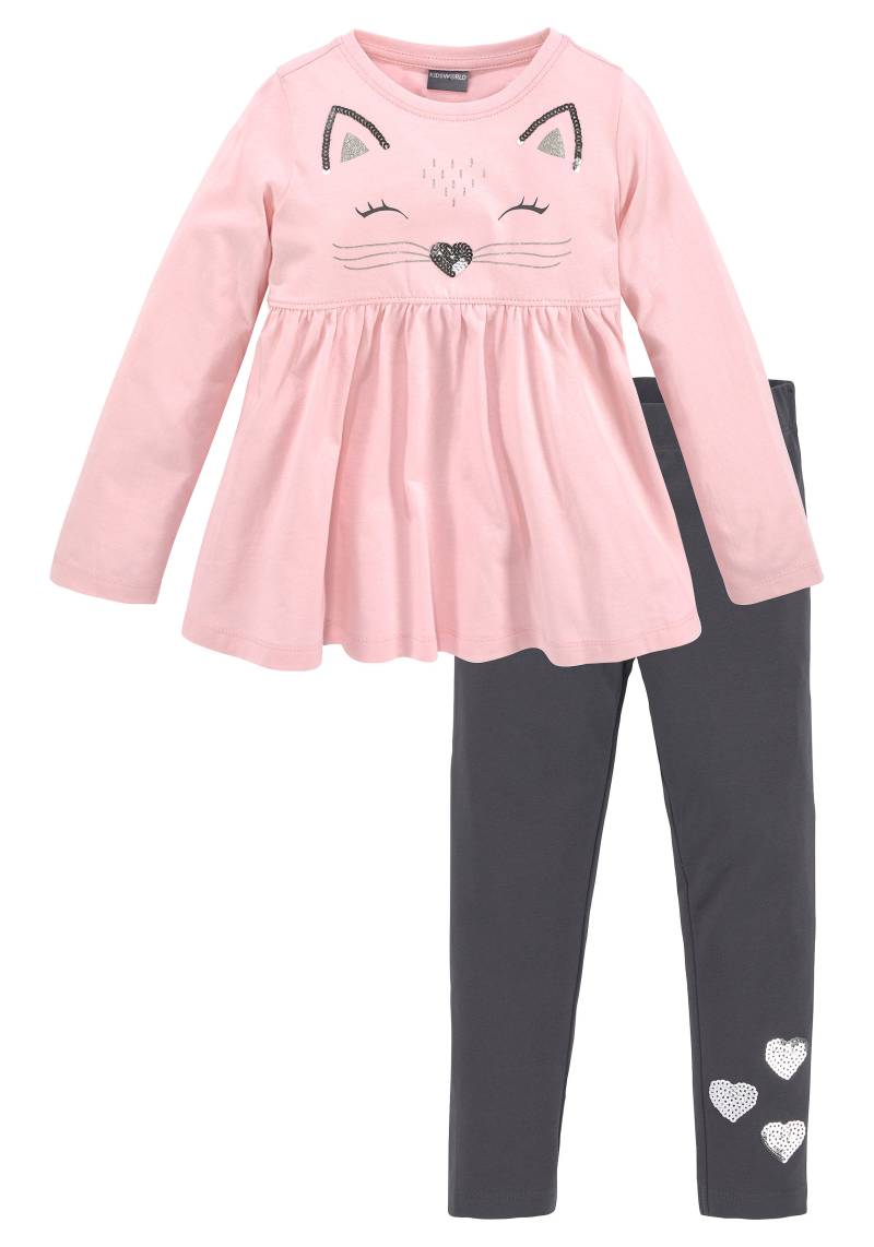 KIDSWORLD Langarmshirt & Leggings "2tlg. Set Shirt + Leggings mit schöner Paillettenapplikation", 2 Süßes Outfit für kleine Mädchen von Kidsworld