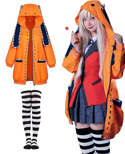 Kidukso Cooles Anime Runa Cosplay Kostüm Damen Orange Hoodie mit langen Hasenohren Halloween Kapuze Reißverschluss Jacke Mantel, Orange/Abendrot im Zickzackmuster (Sunset Chevron), Medium von Kidukso