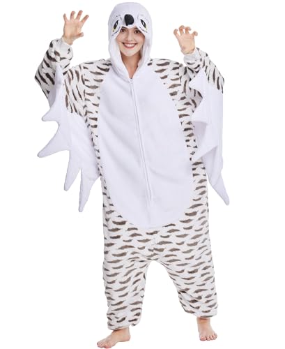 Kidukso Eule Onesie Schlafanzug Erwachsene Schnee-Eule Schlafanzug Niedlicher Vogel Schnee-Eule Pyjamas Weihnachten Karneval Halloween Kostüm, Weiß L von Kidukso