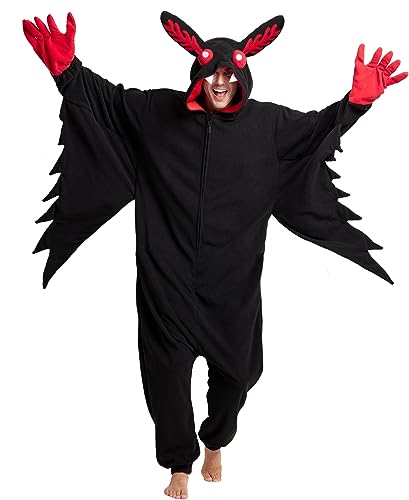 Kidukso Mysteriöse Mothman Onesie Pyjamas Tier Hallween Weihnachten Schlafanzug Unisex Cosplay Kostüm für Erwachsene Frauen Männer Schwarz XL von Kidukso