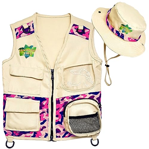 Kidz@Play Safari Kidz Outdoor Explorer Kit – Pink Camouflage Cargo Weste und Hut Set, Hinterhof Natur Abenteuer, waschbares Kostüm, Tan, Pink, Grey, 3-8 Jahre, VH1002P Kidz@Play Safari Kidz Outdoor Explorer Kit – Pink Camouflage Cargo Weste und Hut Set, Hinterhof Natur Abenteuer, waschbares Kostüm, Tan, Pink, Grey, 3-8 Jahre, VH1002P von Kidz@Play