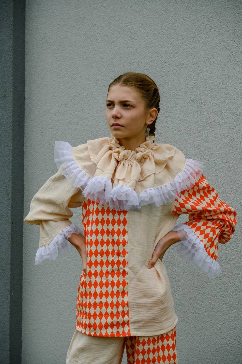 Kinder Vintage Zirkus Clown Kostüm Orange Pierrot Harlekin Halloween Cosplay Geburtstagsparty Geschenkidee von KidzAndCostumes