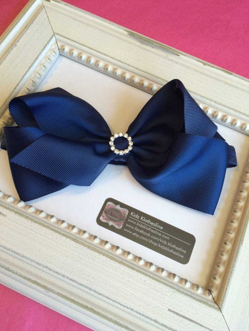 Bogen Stirnband Navy Blau Glitzernden Große Schleife Mit Strass Kreis Geburtstag 1 von KidzKlothezline