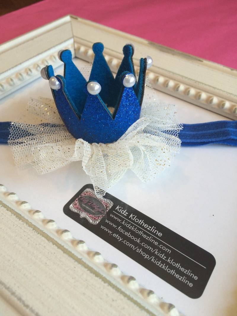 Krone Blau Glitter Stirnband 1. Geburtstag Hut Blau Glitzernden Tiara Tüll Mit Perlen 4. Juli von KidzKlothezline