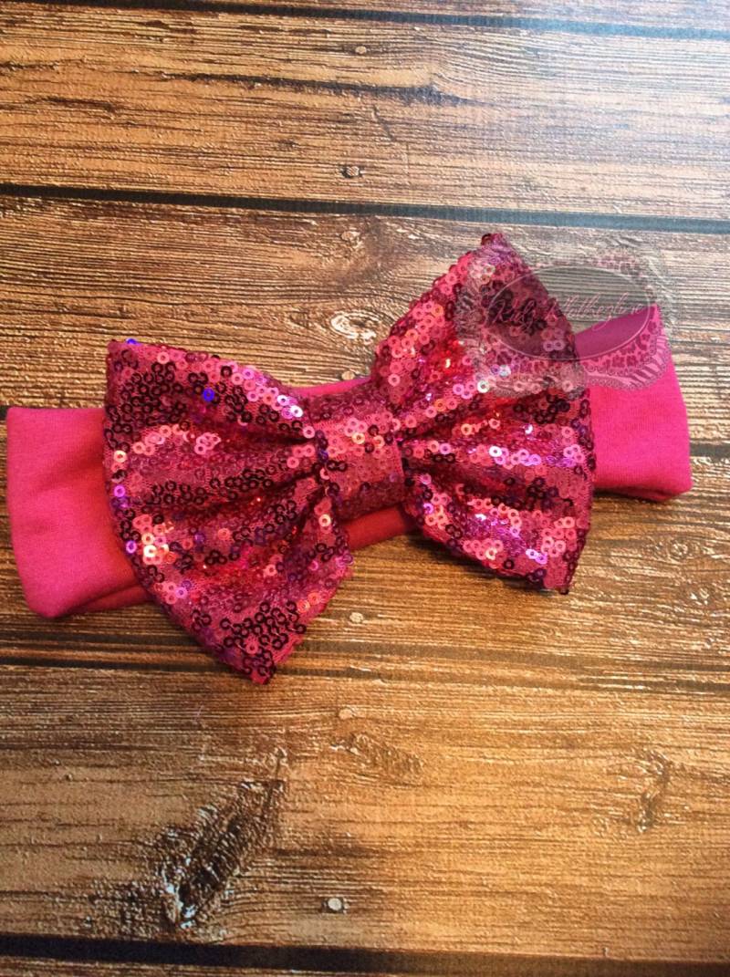 Pailletten Stirnband Breites Fuchsia Pink Turban Baby Fuschia Valentinstag von KidzKlothezline