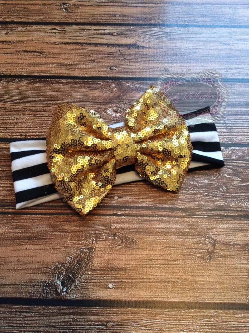 Pailletten Stirnband Haarband Breites Schwarz Weiß Gold Turban Baby Schwarz Valentinstag von KidzKlothezline