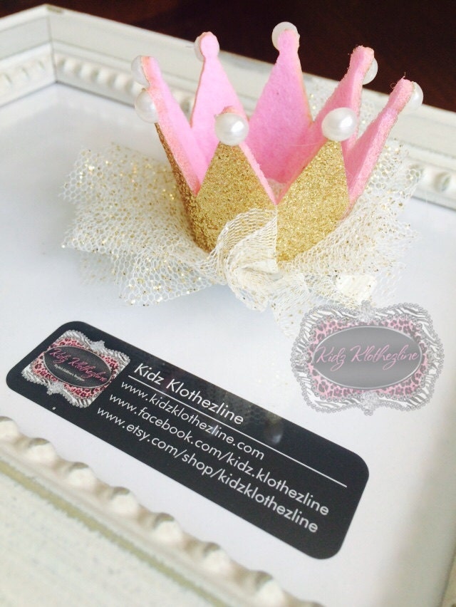Rosa Prickelnde Goldglitter Krone Tiara Tüll Mit Perlen Clip Geburtstag Hund 1 von KidzKlothezline