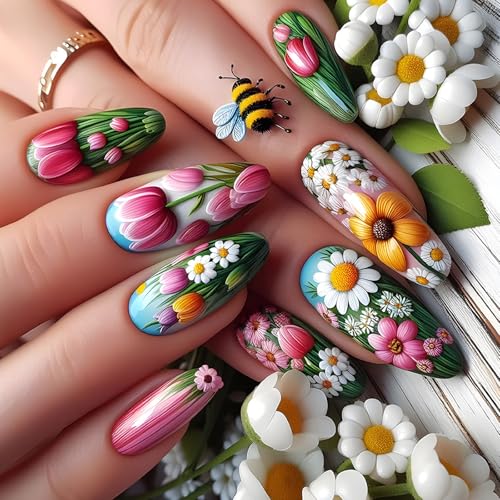 24 Fache Wassertropfen Bedeckt Fehlnägel Blumen Drücken Auf Nägel Medien Kleben Auf Acryl Für Frauen Mädchen von KieTeiiK