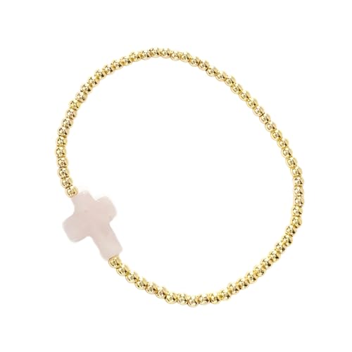 Elegante Kreuze Design Armband Goldperlen Und Elastisches Kabel Armband Für Den Täglichen Gebrauch Oder Als Nachdenkliches Gegenwärtiges Glaubensymbolarmband Geeignet von KieTeiiK