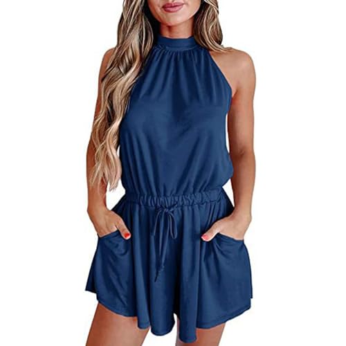 Frauen Tank Top Einfarbig Strampler Einteilige Shorts Mit Taschen Losse Fit Ärmellose Casual Shorts Overall Eleganter Overall von KieTeiiK