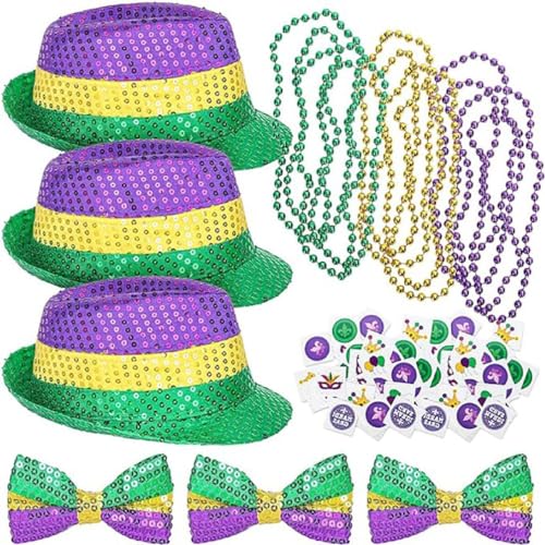 Karneval Kostüm Set Mit JazzHat Perlenhalskette Fliege Vegas FatTuesday Dekorationen Karneval Party Requisiten Zubehör Karneval Kostüm Damen Und Herren Zubehör Set von KieTeiiK