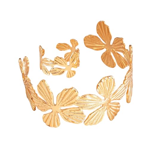 KieTeiiK 2pcs Verstellbares Blumenarmband Und Passende Ringe Set Robuste Metallschmuckgeschenke Elegante Blumenmuster Armbandringe Paar von KieTeiiK