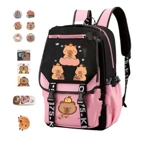 KieTeiiK Capybara Rucksack Reisetasche Buchbags Daypack Schüler School Bookbags Mode Preppy Tasche Für Frauen Männer Arbeit Pendler Taschen Capybara Rucksack von KieTeiiK